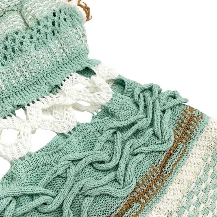 未使用品 Mame Kurogouchi マメクロゴウチ Bamboo Basket Pattern Knitted Dress 花籠ニット ワンピース ミントグリーン 2 MM23SS-KN034