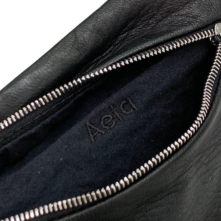 Aeta アエタ FLAT POUCH SHOULDER ディアレザー フラットポーチ ショルダー バッグ ブラック DA07