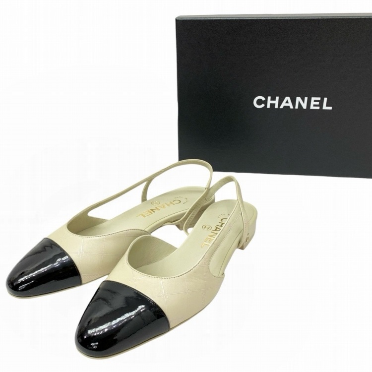 CHANEL シャネル 24K スリングバック シューズ アイボリー ブラック 36.5C G31319B18502