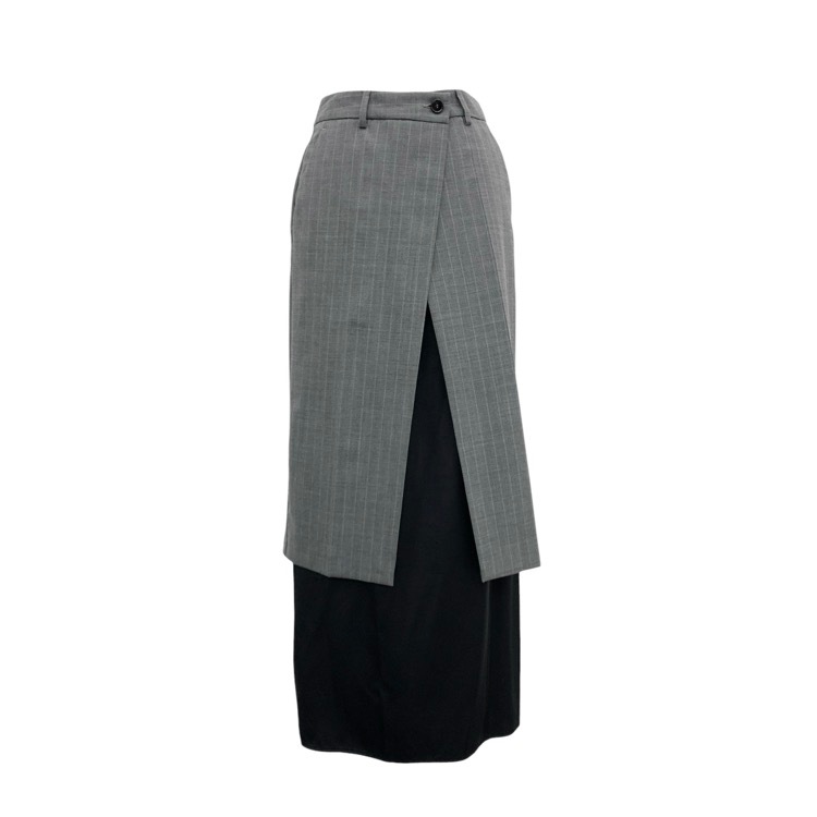 MM6 Maison Margiela エムエムシックス メゾンマルジェラ Grey Transformative Layer Skirt レイヤードラップサテンスカート グレー×ブラック 38 S62MA0051 S53243