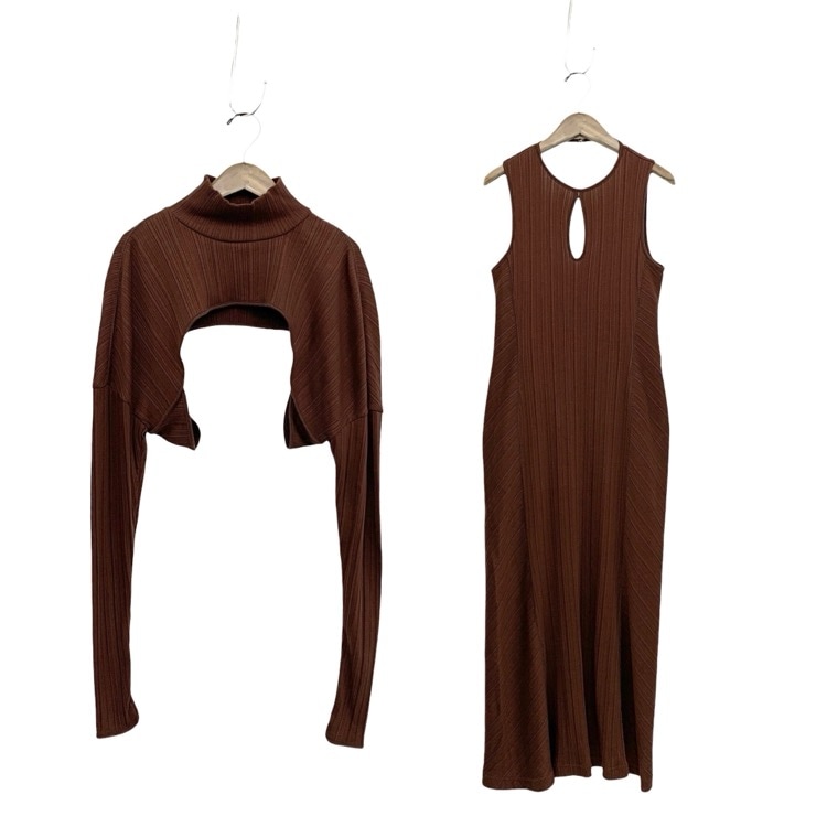 Mame Kurogouchi マメクロゴウチ Random Ribbed Organic Cotton 2 way Dress ワンピース ブラウン 2 MM23PF-JS725