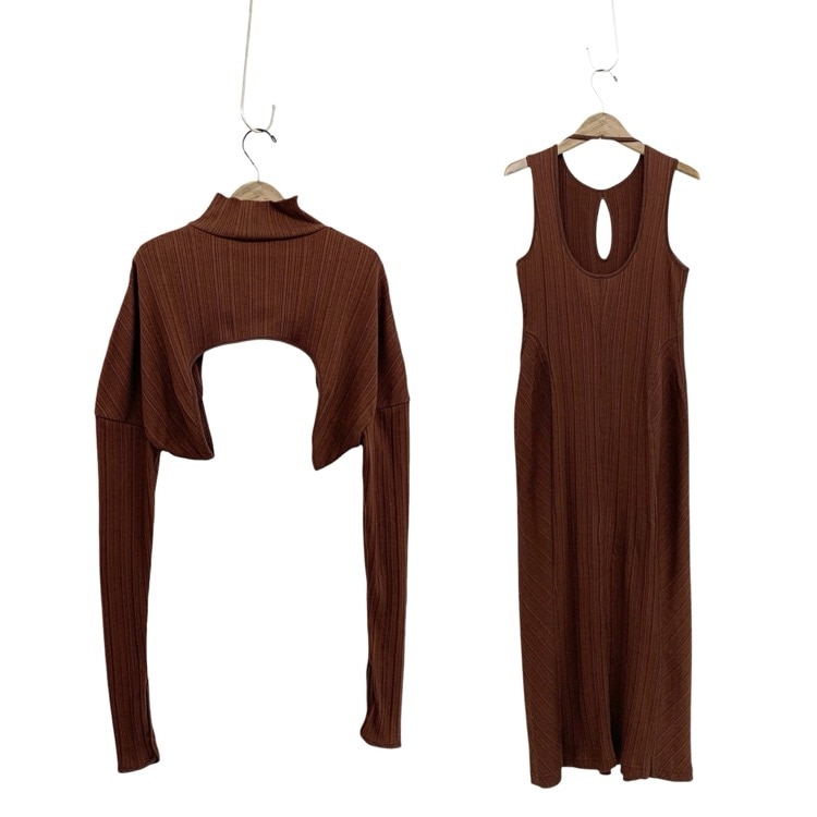 Mame Kurogouchi マメクロゴウチ Random Ribbed Organic Cotton 2 way Dress ワンピース ブラウン 2 MM23PF-JS725