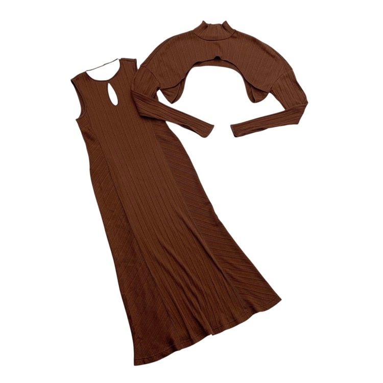 Mame Kurogouchi マメクロゴウチ Random Ribbed Organic Cotton 2 way Dress ワンピース ブラウン 2 MM23PF-JS725