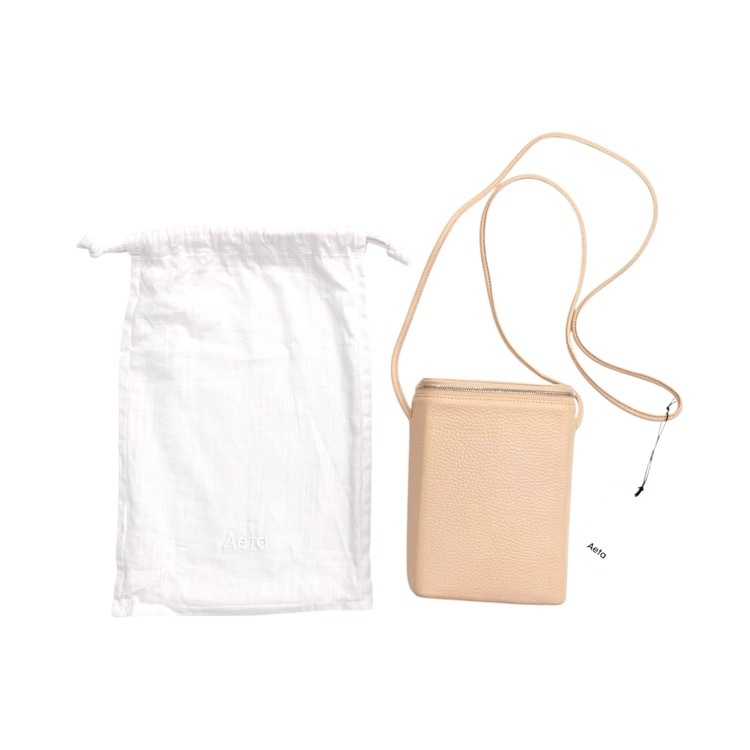 未使用品 Aeta アエタ BOX SHOULDER S カウレザー ボックスショルダー バッグ ヌード PG24