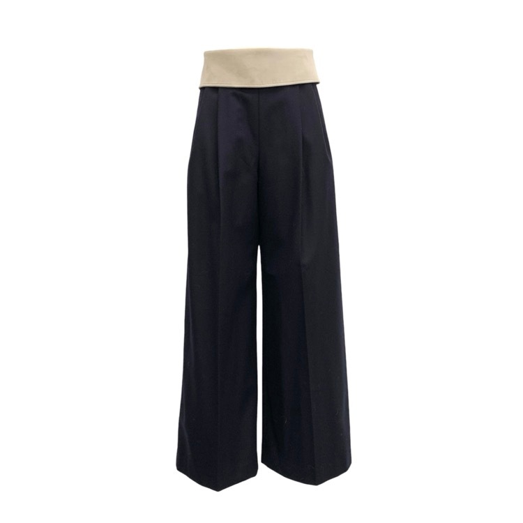 THE RERACS ザ リラクス ハイウエストワイドパンツ スエード ネイビー 36 23FW-REPT-194L