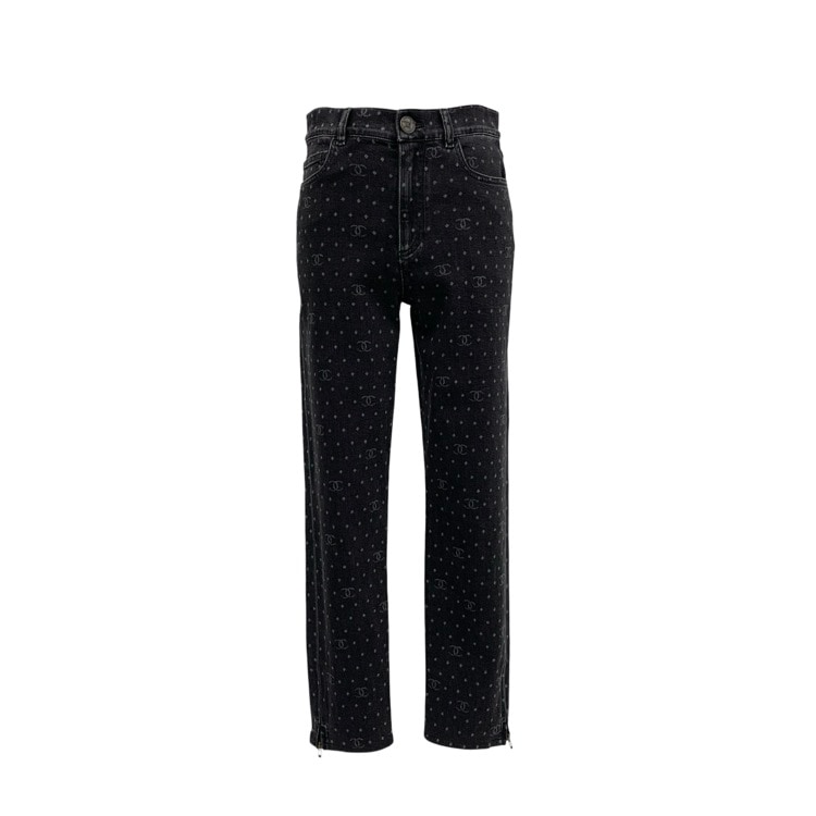 CHANEL シャネル サイドジップ デニム ココマーク・ドット チャコールグレイ 34 P74514 V66052NM689