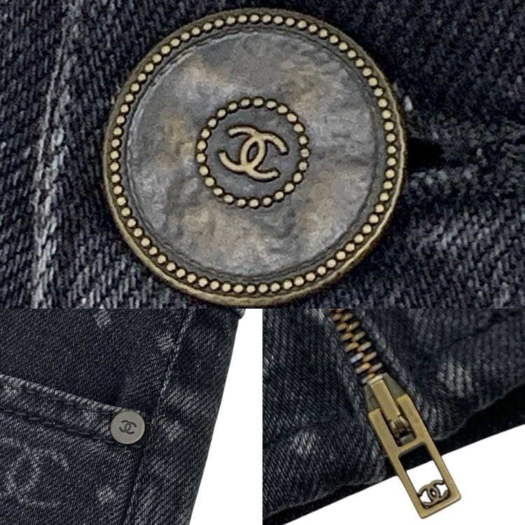 CHANEL シャネル サイドジップ デニム ココマーク・ドット チャコールグレイ 34 P74514 V66052NM689