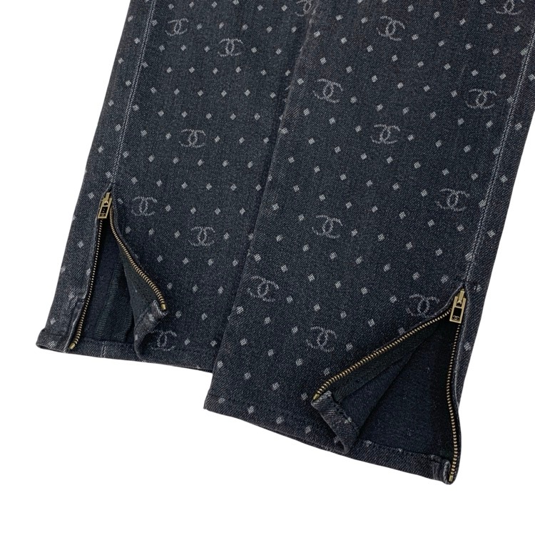 CHANEL シャネル サイドジップ デニム ココマーク・ドット チャコールグレイ 34 P74514 V66052NM689