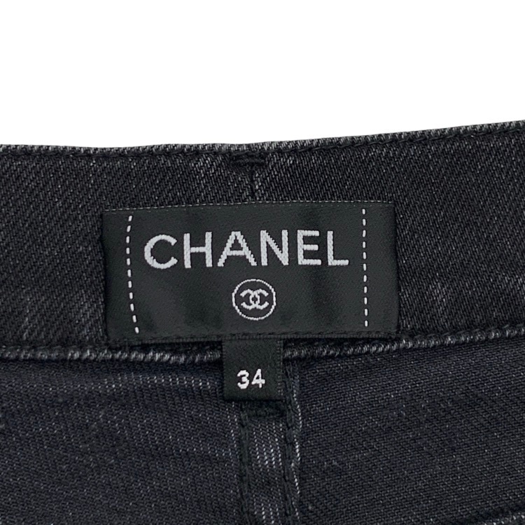 CHANEL シャネル サイドジップ デニム ココマーク・ドット チャコールグレイ 34 P74514 V66052NM689