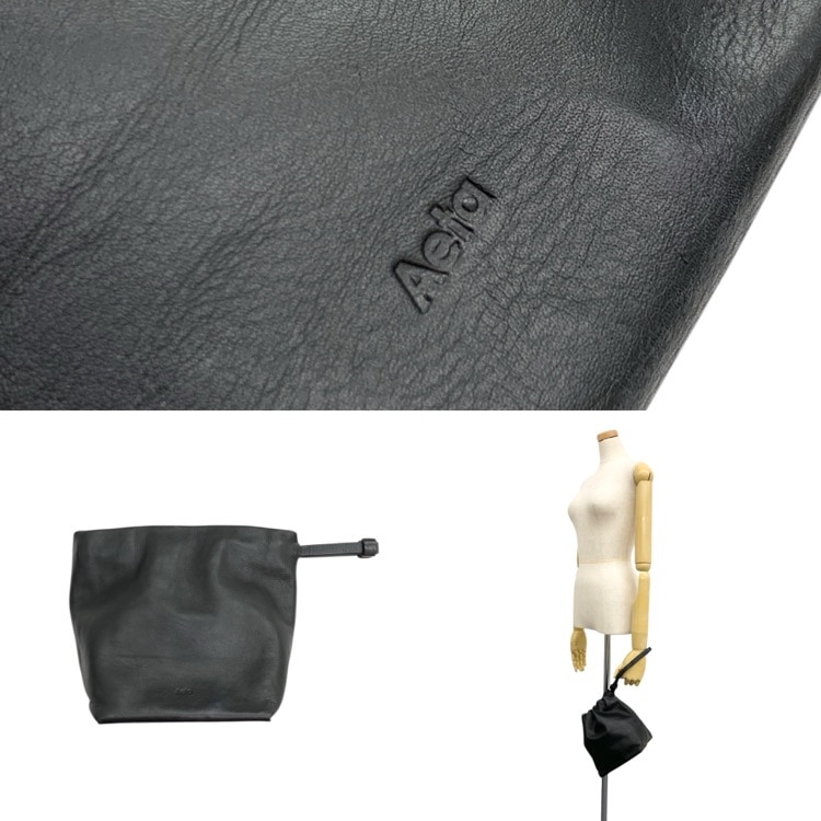 Aeta アエタ COW KIP LEATHER POUCH S キップポーチS 巾着 バッグ ブラック LE34
