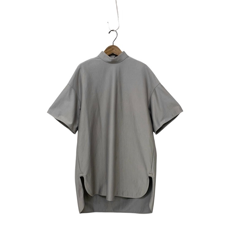 THE RERACS ザ リラクス C/NY SATIN STAND COLLAR ZIP スタンドネックブラウス グレー 36 22SS-RECS-353L