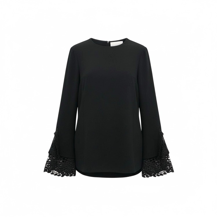 Mame Kurogouchi マメクロゴウチ Embroidered Cuffs Top レース刺繍ブラウス ブラック 2 MM22PS-SH726