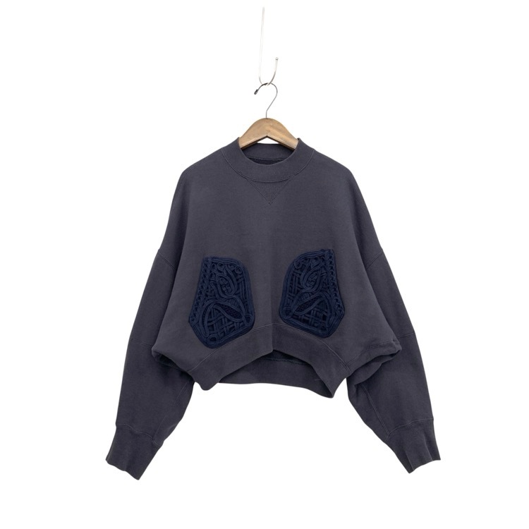 2025SS Mame Kurogouchi マメクロゴウチ Cording Embroidery Cropped Sweatshirt コード刺繍スウェット ネイビー 2 MM25SS-JS051