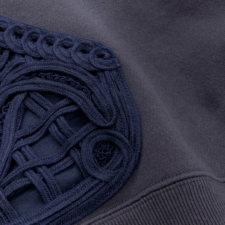 2025SS Mame Kurogouchi マメクロゴウチ Cording Embroidery Cropped Sweatshirt コード刺繍スウェット ネイビー 2 MM25SS-JS051