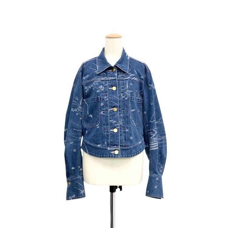 25SS Mame Kurogouchi マメクロゴウチ Nature Pattern Jacquard Short Denim Jacket デニムジャケット ブルー 3 MM25SS-JK057