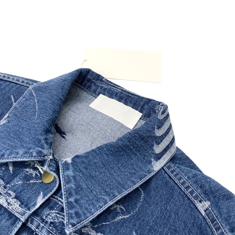 25SS Mame Kurogouchi マメクロゴウチ Nature Pattern Jacquard Short Denim Jacket デニムジャケット ブルー 3 MM25SS-JK057