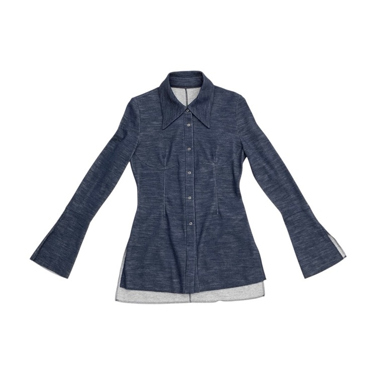 未使用品 Mame Kurogouchi マメクロゴウチ Wool blend Reversible-Jersey Shirt ウールブレンドジャージーシャツ ネイビー 2 MM24FW-JS074