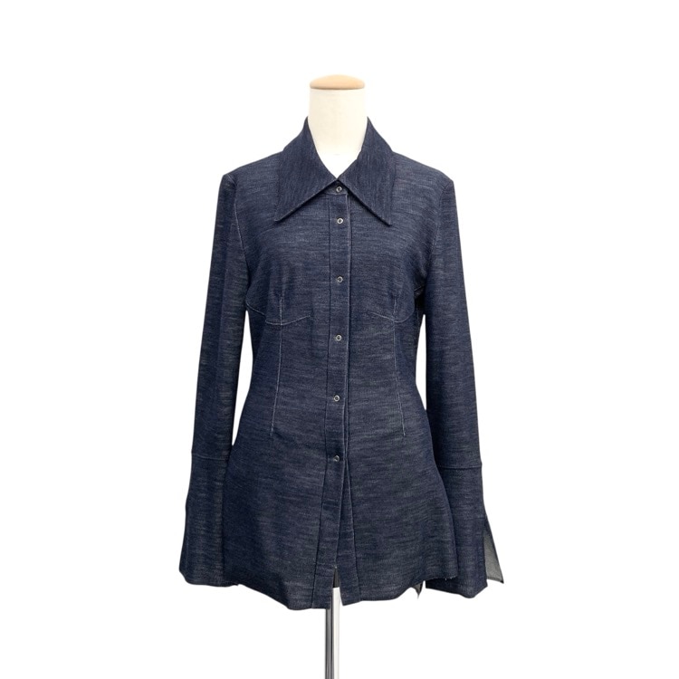 未使用品 Mame Kurogouchi マメクロゴウチ Wool blend Reversible-Jersey Shirt ウールブレンドジャージーシャツ ネイビー 2 MM24FW-JS074