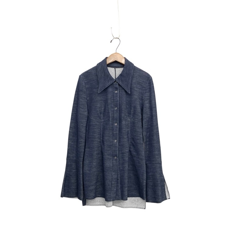 未使用品 Mame Kurogouchi マメクロゴウチ Wool blend Reversible-Jersey Shirt ウールブレンドジャージーシャツ ネイビー 2 MM24FW-JS074