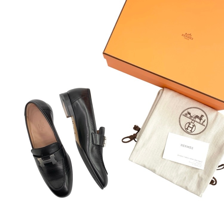 HERMES エルメス モカシン 《パリ》 Hモチーフ ブラック パラディウム 36.5 H201199Z