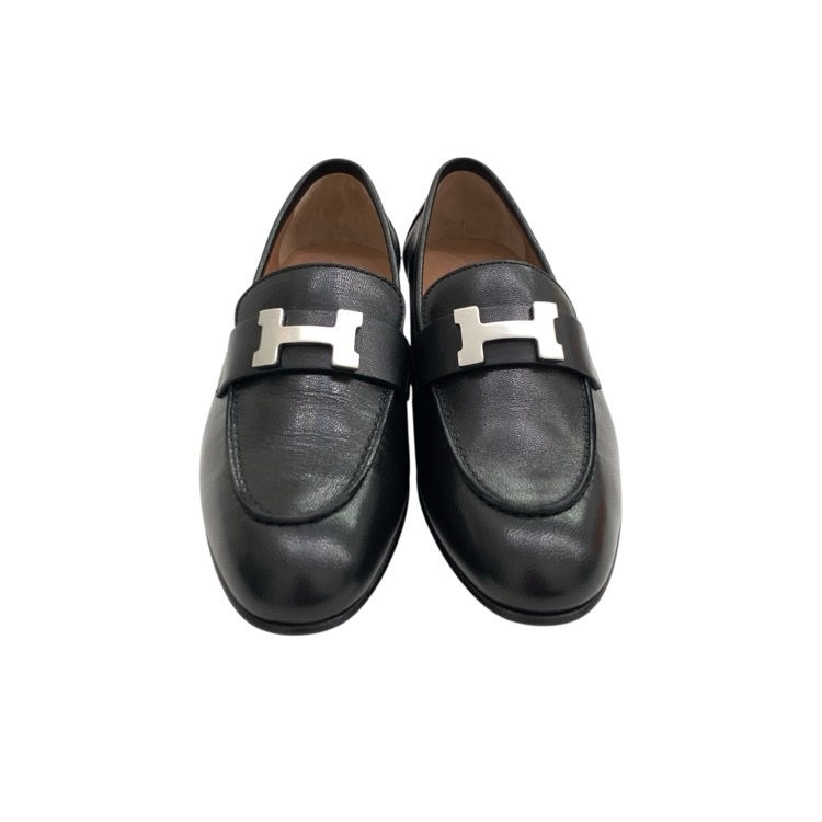 HERMES エルメス モカシン 《パリ》 Hモチーフ ブラック パラディウム 36.5 H201199Z
