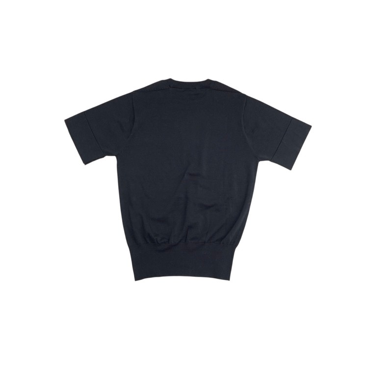 未使用品 HYKE ハイク CREW NECK HALF-SLV SWEATER ハイゲージニットトップス ネイビー 1 181-11129