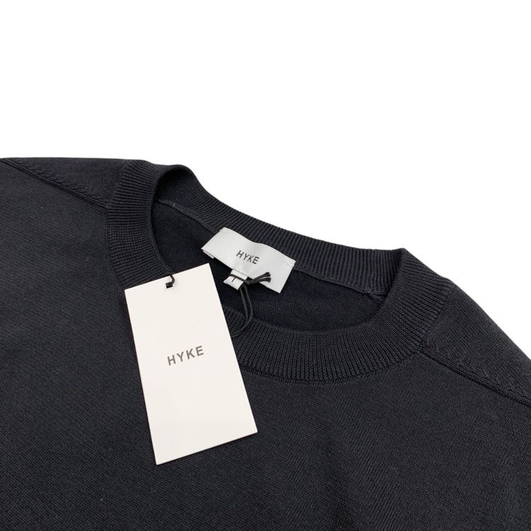 未使用品 HYKE ハイク CREW NECK HALF-SLV SWEATER ハイゲージニットトップス ネイビー 1 181-11129