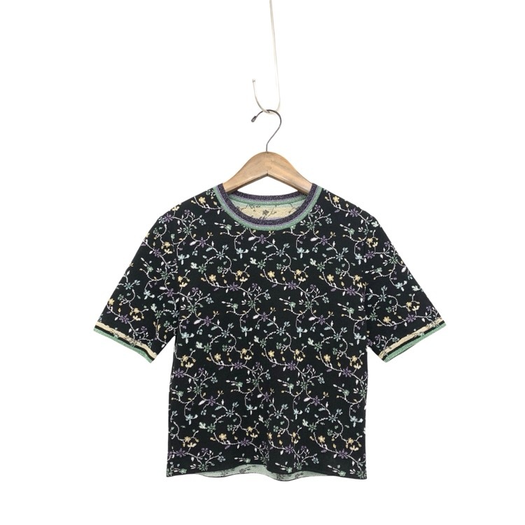 未使用品 2026SS Mame Kurogouchi マメクロゴウチ Floral Motif Glitter Short Sleeve Knit Top フローラル刺繍グリッターニットトップス ブラック 2 MM26SS-KN008