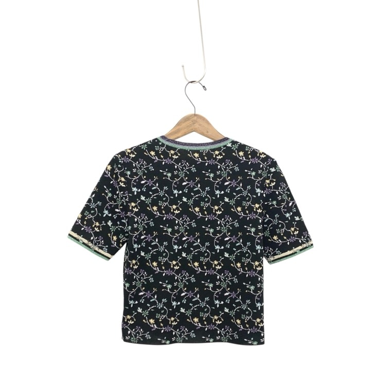 未使用品 2026SS Mame Kurogouchi マメクロゴウチ Floral Motif Glitter Short Sleeve Knit Top フローラル刺繍グリッターニットトップス ブラック 2 MM26SS-KN008