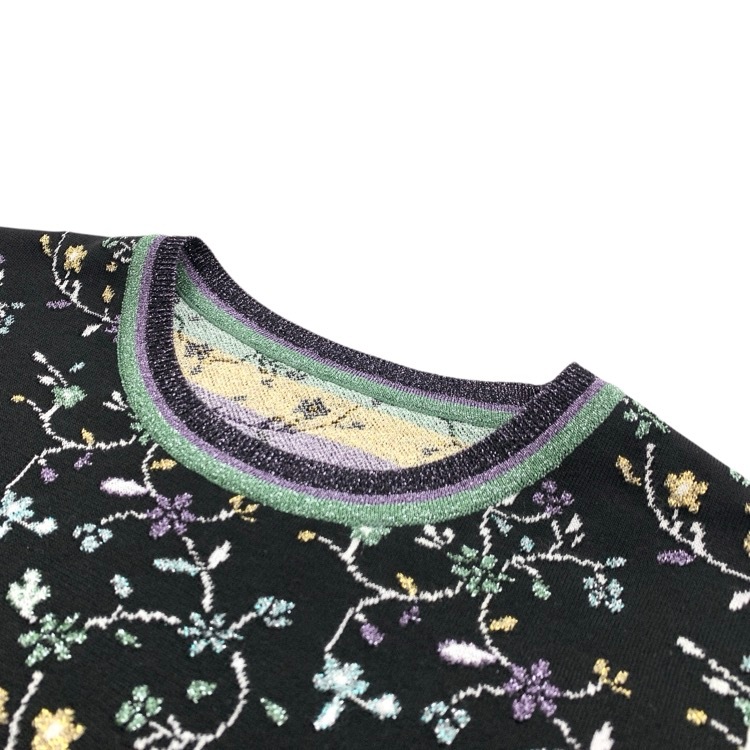 未使用品 2026SS Mame Kurogouchi マメクロゴウチ Floral Motif Glitter Short Sleeve Knit Top フローラル刺繍グリッターニットトップス ブラック 2 MM26SS-KN008