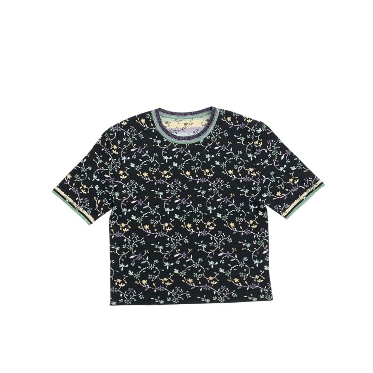 未使用品 2026SS Mame Kurogouchi マメクロゴウチ Floral Motif Glitter Short Sleeve Knit Top フローラル刺繍グリッターニットトップス ブラック 2 MM26SS-KN008