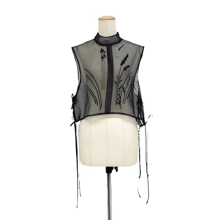 Mame Kurogouchi マメクロゴウチ Floral Jacquard Sheer Vest フローラルジャガードシアーベスト ブラック 2 MM21SS-AC023