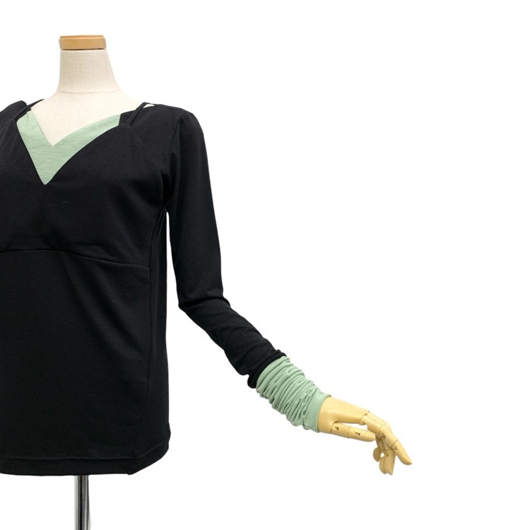 未使用品 2024AW th/TARO HORIUCHI ティーエイチ ミックスカットトップ カットソー グリーン×ブラック 1 2402-WT14-W204