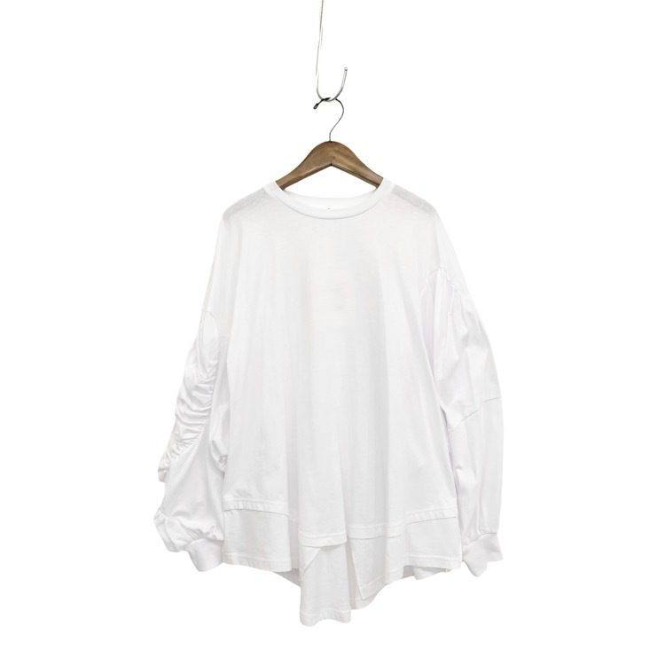 未使用品 ENFOLD エンフォルド GATHER MOTIF LONG-SLEEVES T-SHIRT ギャザーモチーフロンT ホワイト 38 300IS280-2711