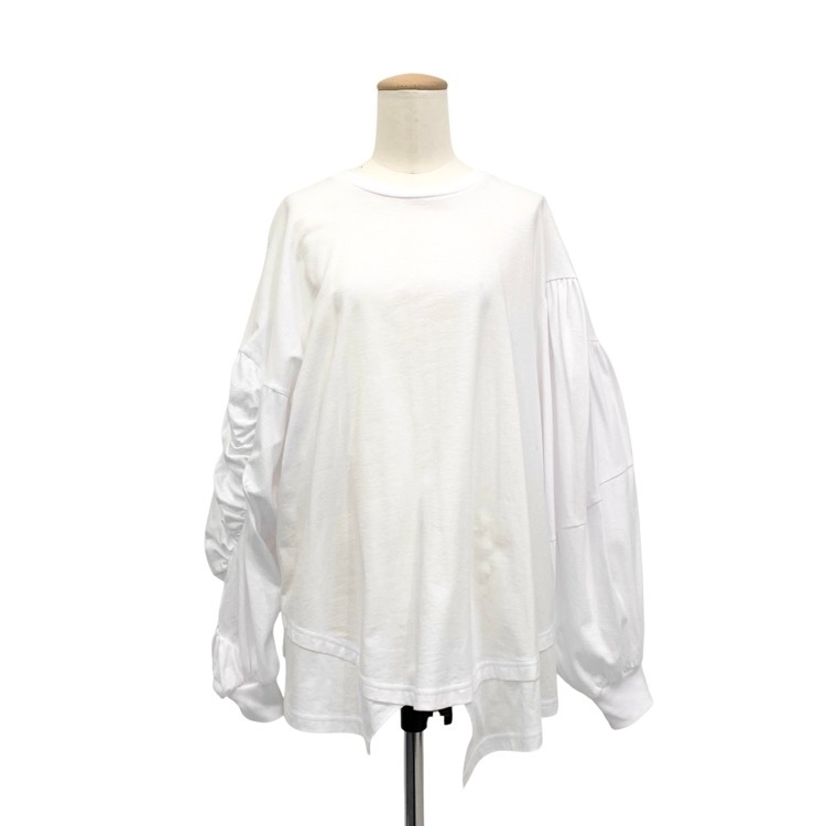 未使用品 ENFOLD エンフォルド GATHER MOTIF LONG-SLEEVES T-SHIRT ギャザーモチーフロンT ホワイト 38 300IS280-2711