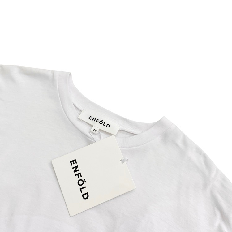 未使用品 ENFOLD エンフォルド GATHER MOTIF LONG-SLEEVES T-SHIRT ギャザーモチーフロンT ホワイト 38 300IS280-2711