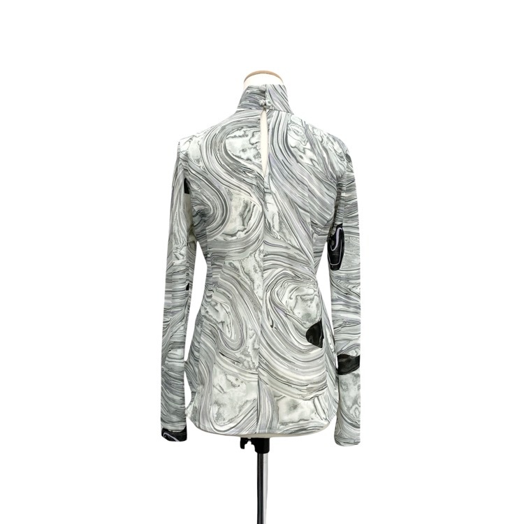 2025SS Mame Kurogouchi マメクロゴウチ Marble Print Jersey High Neck Top 地層石マーブルプリントカットソー グレー 1 MM25FW-JS076