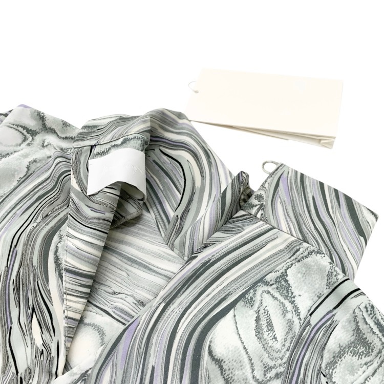 2025SS Mame Kurogouchi マメクロゴウチ Marble Print Jersey High Neck Top 地層石マーブルプリントカットソー グレー 1 MM25FW-JS076