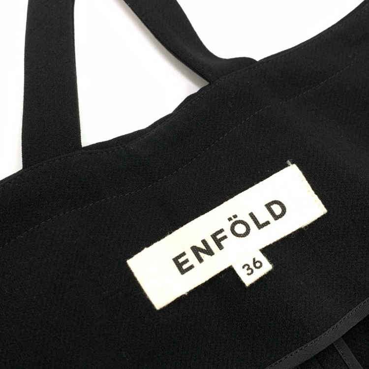 ENFOLD エンフォルド スポンジダブルクロス エプロンドレス ワンピース ブラック 36 3008A333-1280