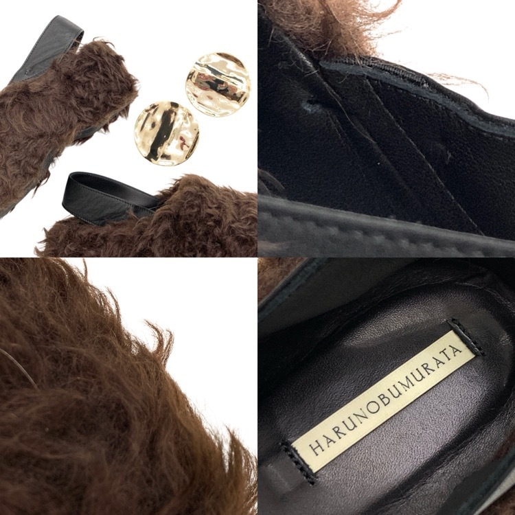 HARUNOBUMURATA ハルノブムラタ BAUER ファープラットフォームシューズ ゴールドブローチ ブラウン 37 HM24W1305-GUA02