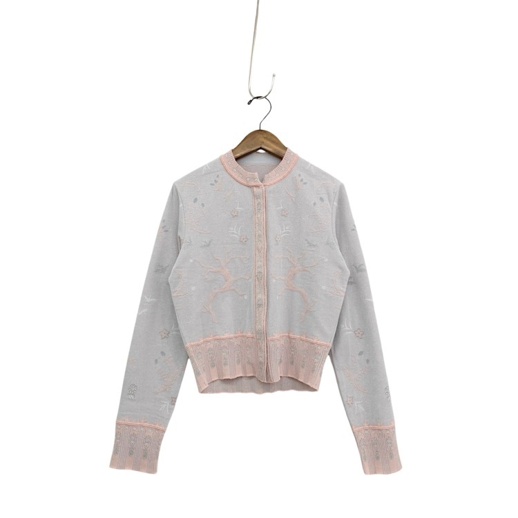 未使用品 2026SS Mame Kurogouchi マメクロゴウチ Layered Jacquard Knit Cardigan 花柄ラメニットカーディガン ピンク 2 MM26SS-KN087