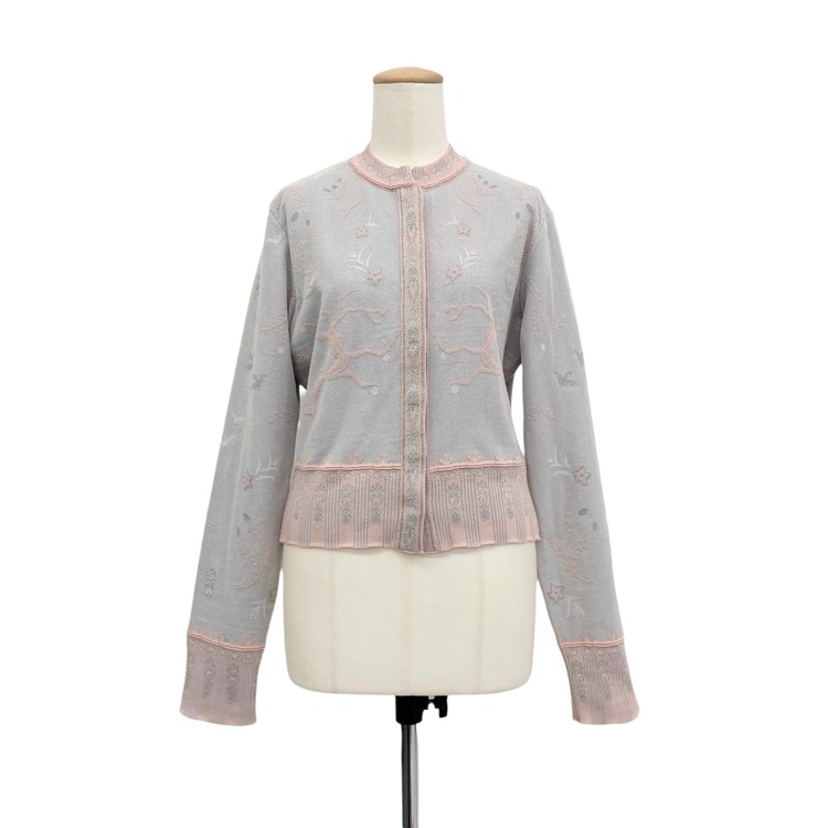未使用品 2026SS Mame Kurogouchi マメクロゴウチ Layered Jacquard Knit Cardigan 花柄ラメニットカーディガン ピンク 2 MM26SS-KN087