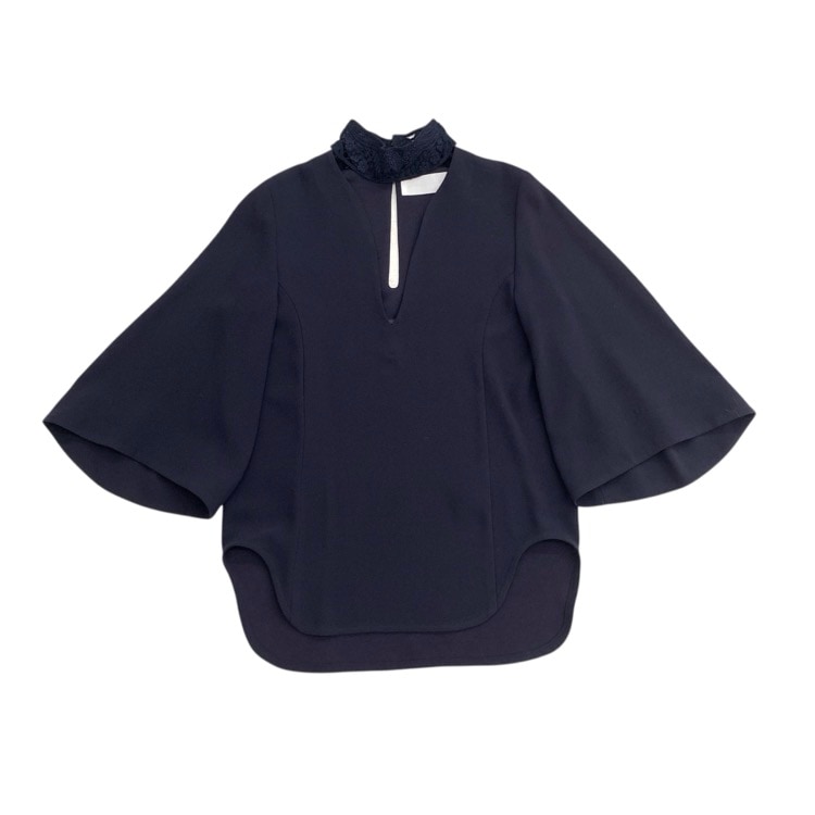 Mame Kurogouchi マメクロゴウチ Embroidery Silk Collar Tops シルクコード刺繍ブラウス ネイビー 1 MM19SS-SH707
