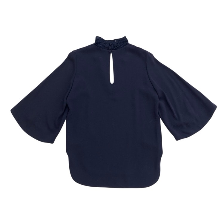 Mame Kurogouchi マメクロゴウチ Embroidery Silk Collar Tops シルクコード刺繍ブラウス ネイビー 1 MM19SS-SH707