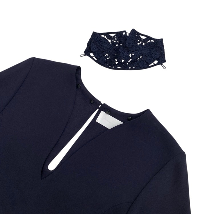 Mame Kurogouchi マメクロゴウチ Embroidery Silk Collar Tops シルクコード刺繍ブラウス ネイビー 1 MM19SS-SH707