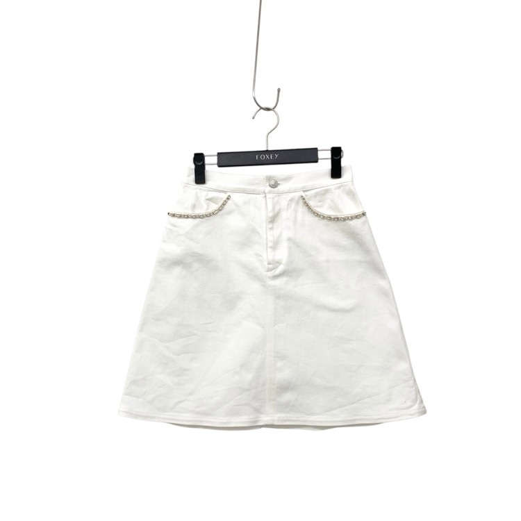 FOXEY NEWYORK フォクシー ウィンストン デニムスカート ビジュー付き ホワイト 38 44227-NSSOE