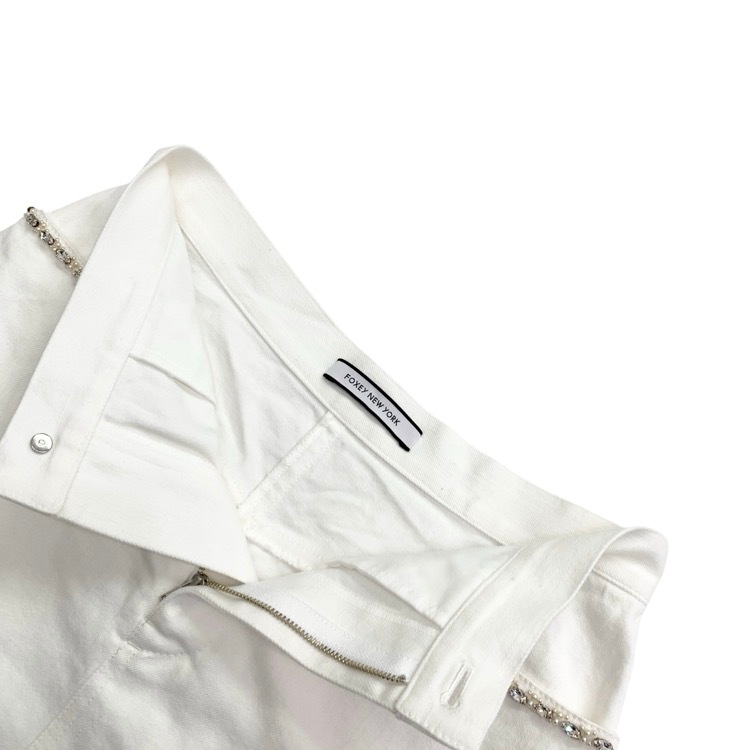 FOXEY NEWYORK フォクシー ウィンストン デニムスカート ビジュー付き ホワイト 38 44227-NSSOE