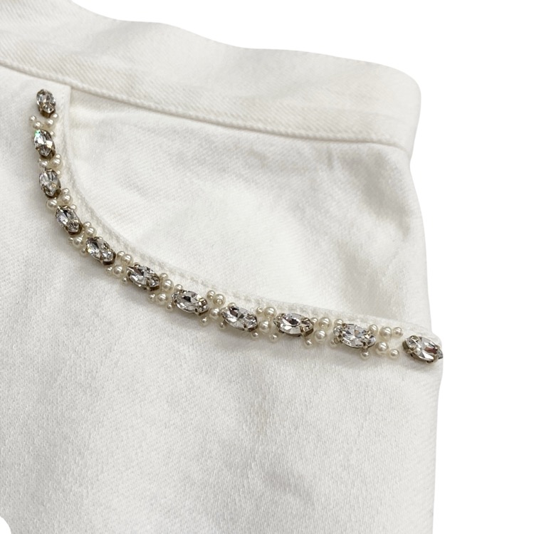 FOXEY NEWYORK フォクシー ウィンストン デニムスカート ビジュー付き ホワイト 38 44227-NSSOE