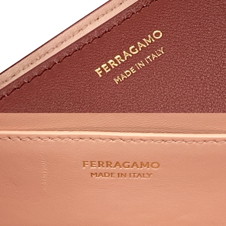 FERRAGAMO フェラガモ　バイカラー ハンドバッグ HUG バーガンディ ピンク XS 215975