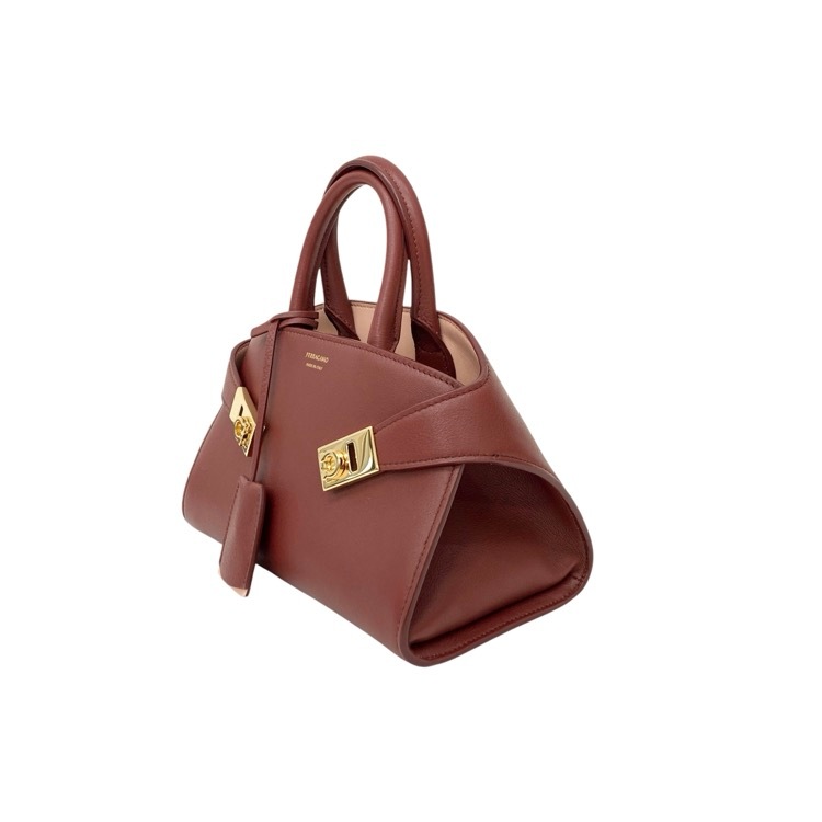 FERRAGAMO フェラガモ　バイカラー ハンドバッグ HUG バーガンディ ピンク XS 215975